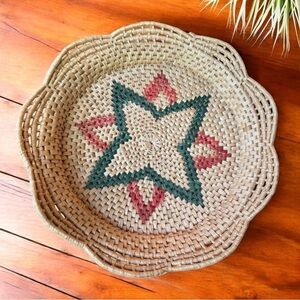 Handwoven Decorative Wicker Basket – Star Design – 16” Round Tray Style